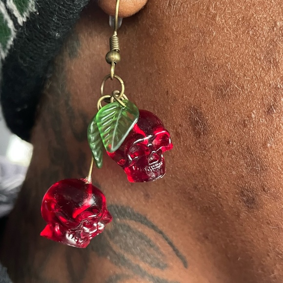 💥2 for $20!!💥🍒💀🍒 Cherry “Skull” Earrings 🍒💀🍒 - Picture 6 of 6